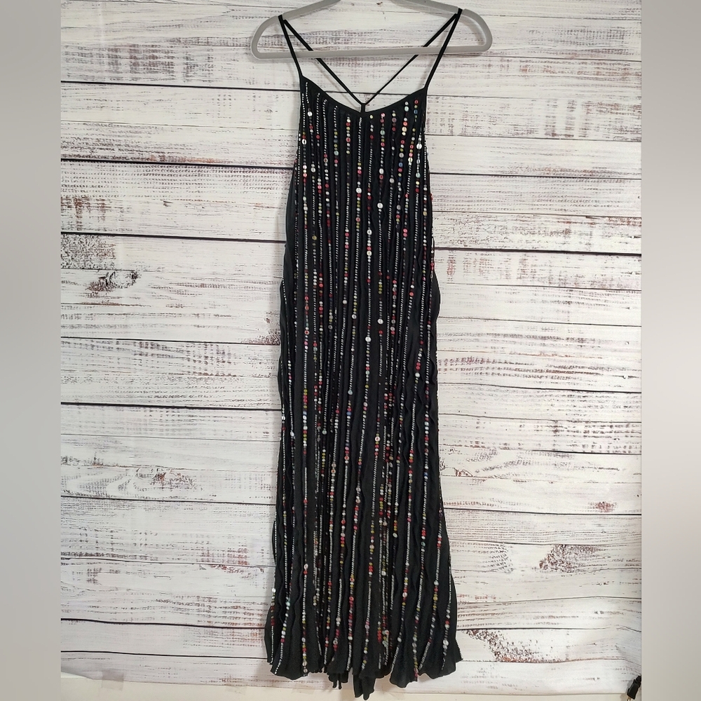 Farm Rio Beaded Sequin Maxi Dress NWT Small Black V-Neck - Picture 5 of 11